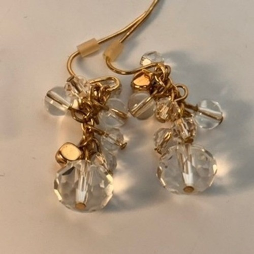 Earrings Set Gold Tone Rhinestone Teardrop Crystal Bead Cluster Boho Statement - Picture 6 of 7